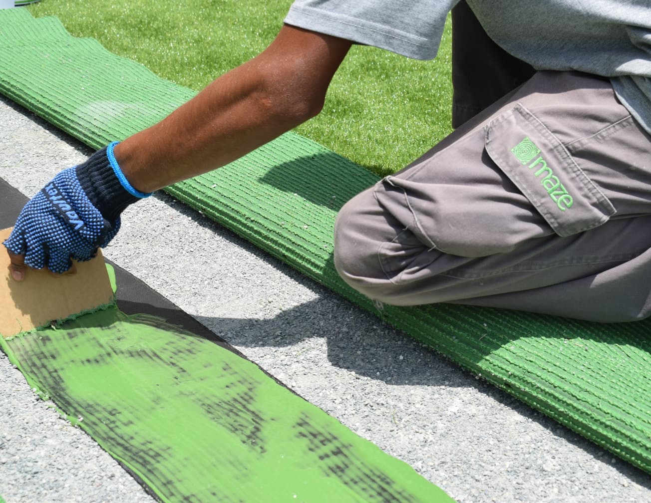 Applying of UV resistant adhesive