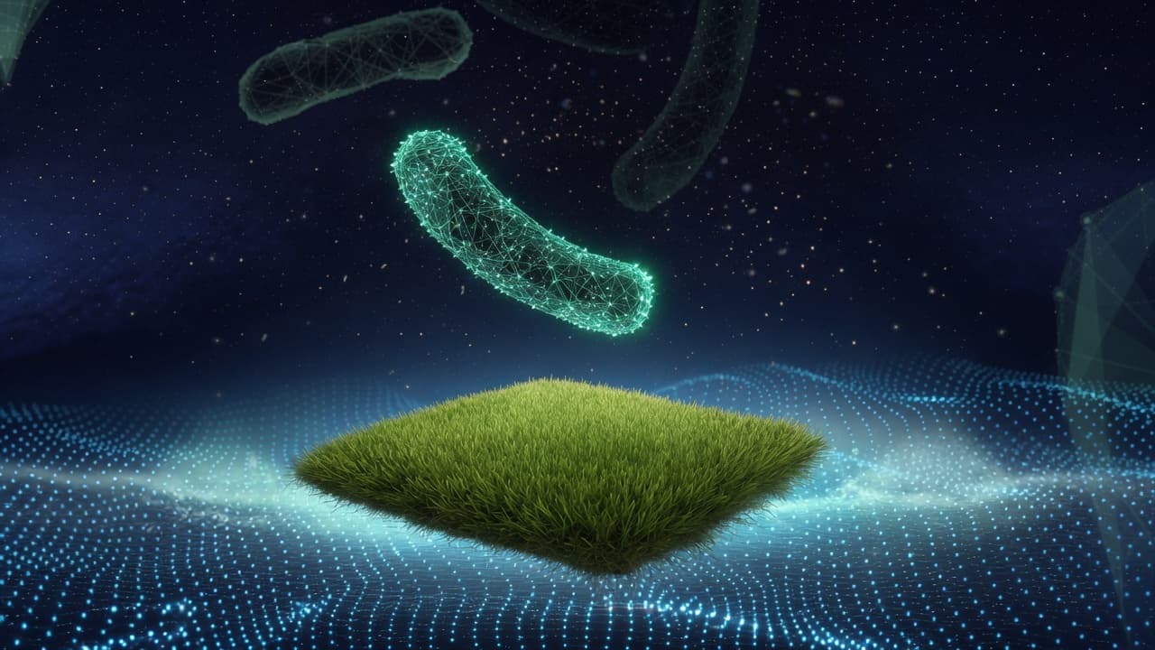 Bacteria visualised above a patch of antimicrobial Maze artificial grass