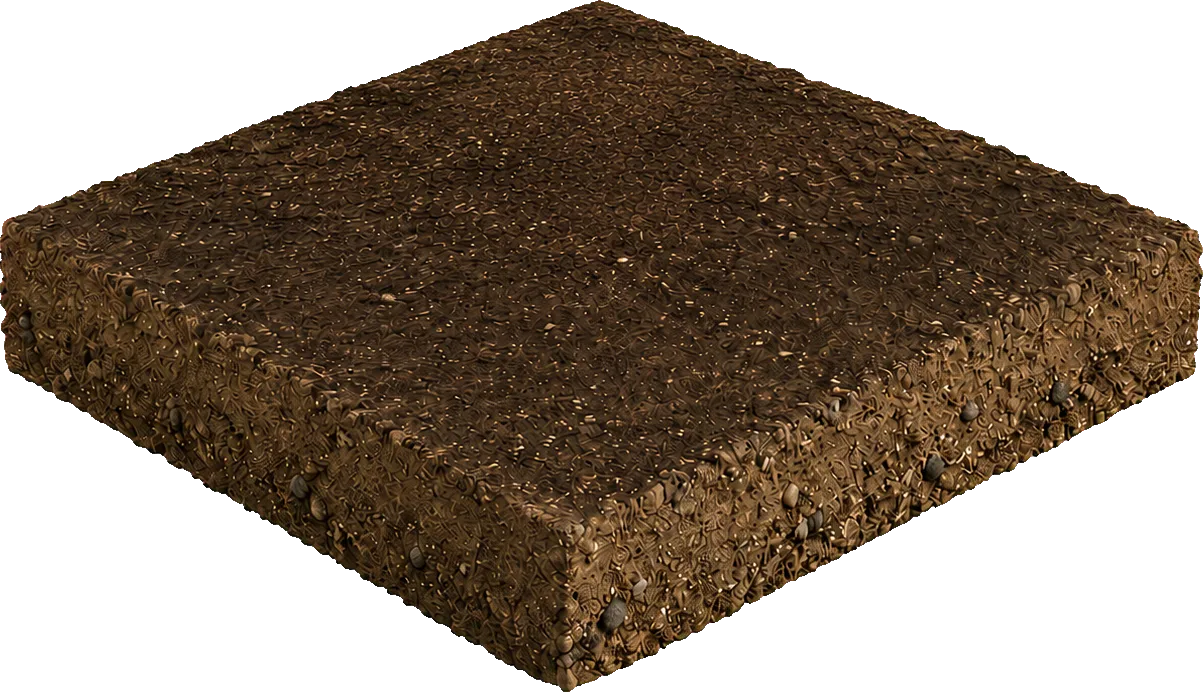 Excavated soil and dirt base.